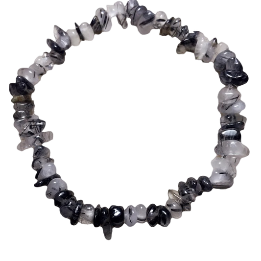 Black Rutilated Quartz Chip Bracelet